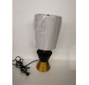 Black & Brass Table Lamp with Linen Drum Shade