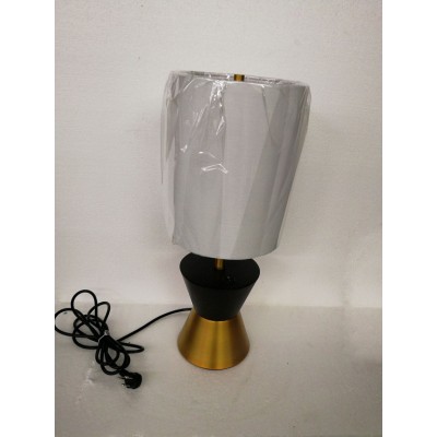Black & Brass Table Lamp with Linen Drum Shade